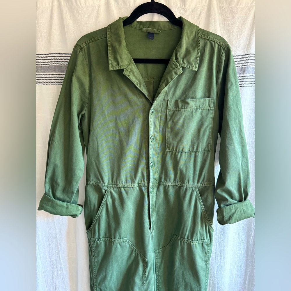 Green cotton long sleeve jumpsuit
